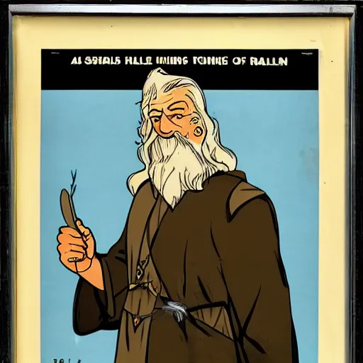 Image similar to a 1 9 4 0 s propaganda wanted poster of gandalf