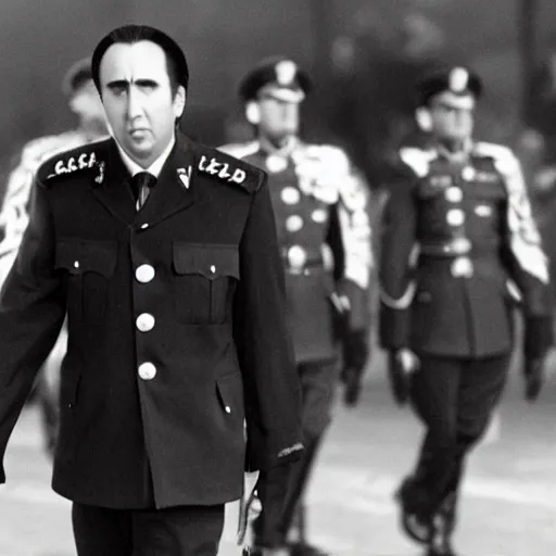 Prompt: Nicolas Cage as a dictator on a parade, archive photo, history