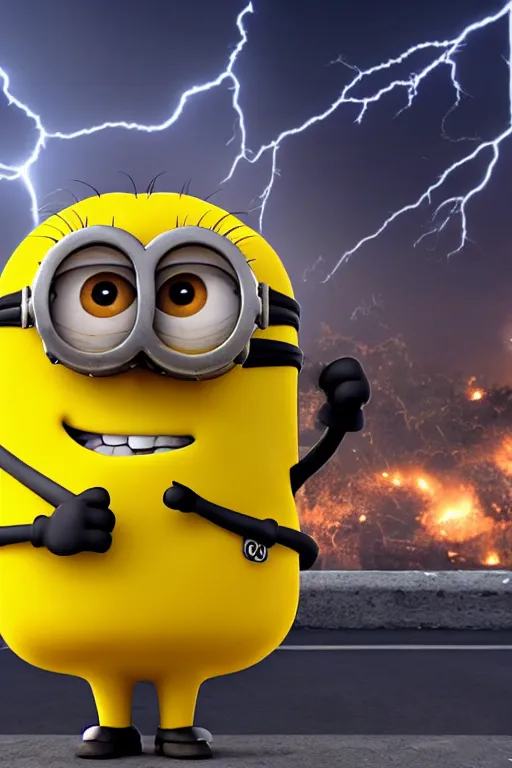 Prompt: minion trying to explode a bomb, realistic, dramatic lightening, cinematic