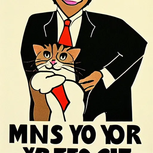 Image similar to A 1980s propaganda poster telling you to pet your cat