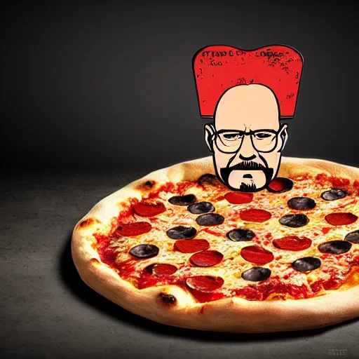 Image similar to pizza in the shape of walter white, promotional material, 4 k, professional photography