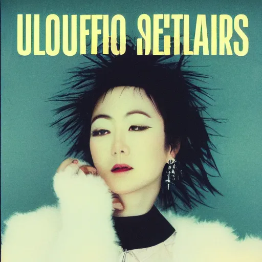 Image similar to album cover of a beautiful 80s Japanese singer, album cover, medium shot