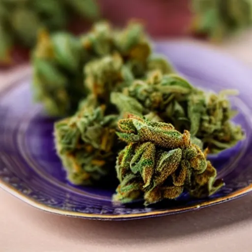 Prompt: marijuana buds on a plate