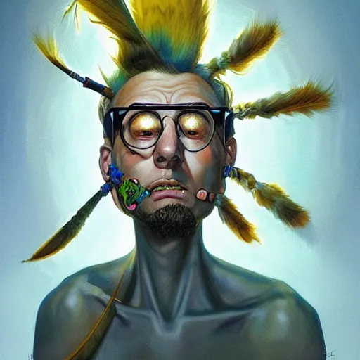 Image similar to lucky mohawk projector portrait by gaston bussierre and charles vess and james jean and erik jones and rhads, inspired by rick and morty, epic, funny, huge scale, beautiful fine face features, intricate high details, sharp, ultradetailed