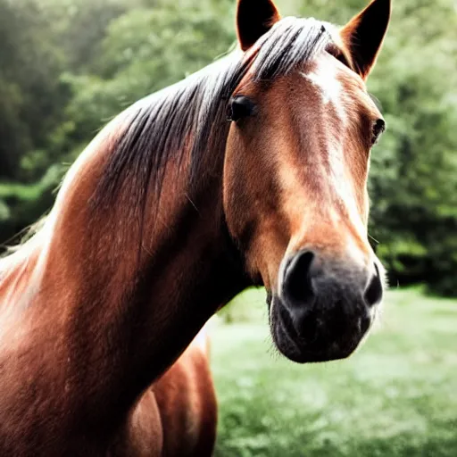 Prompt: photo of a sad miserable horse crying