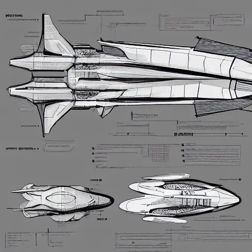 Image similar to sketches of large high end spaceship, technical, detailed
