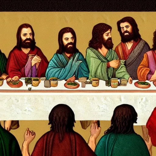 Prompt: photorealistic render of The Last Supper where every person is a Lord of the Rings character