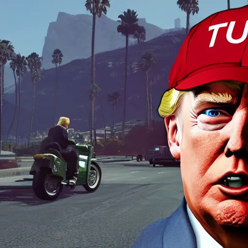 Image similar to donald trump in gta v, videogame render, 4 k, artstation