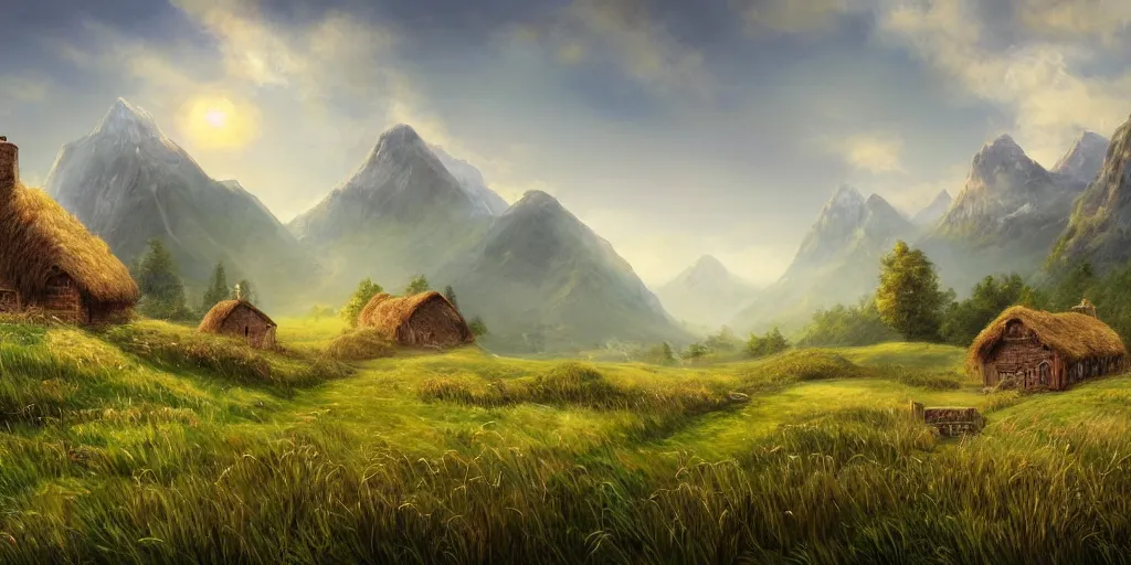 Grassy fields with large mountains in the distance, | Stable Diffusion ...