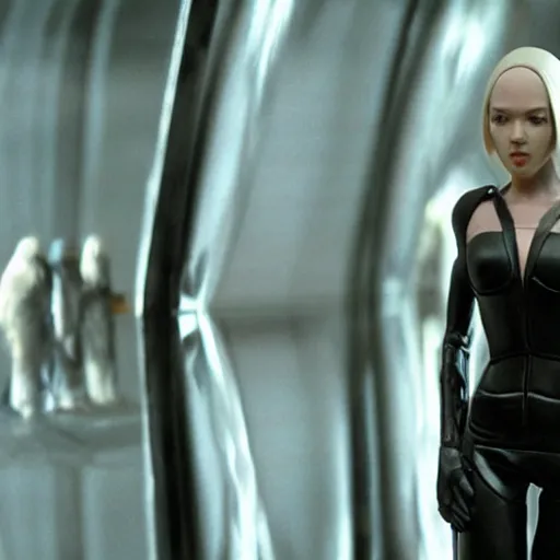 Prompt: female android, scene in a ridley scott movie