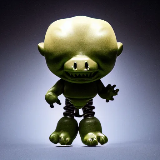 Prompt: funko pop doll of a scary lovecraftian giant mechanized hippo taken in a light box with studio lighting, some background blur