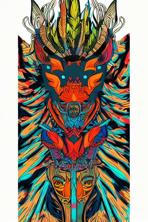 Image similar to animal mask totem roots flower tribal feather gemstone plant wood rock shaman vodoo video game vector cutout illustration vivid multicolor borderlands comics by josan gonzales and dan mumford radiating a glowing aura