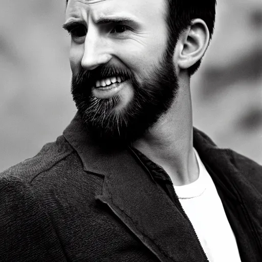 Prompt: Ansel Adams photograph of Chris Evans