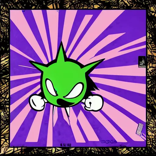 Image similar to sonic the hedgehog, album cover, mixtape cover, dj smokey, soudiere, comic style, beats, music, purple, green