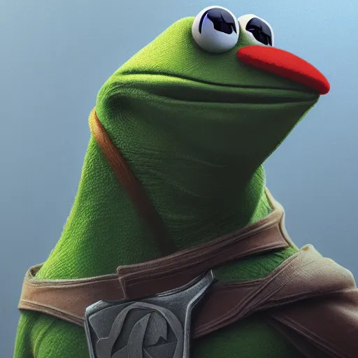 Image similar to Kermit the Frog is Thor, hyperdetailed, artstation, cgsociety, 8k