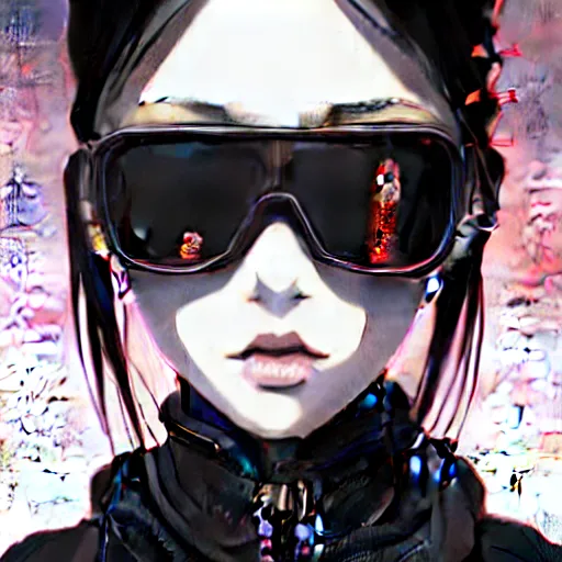 Image similar to by kyoto animation, cool girl wearing cyberpunk intricate streetwear, beautiful, detailed symmetrical close up portrait, intricate complexity, in the style of artgerm and ilya kuvshinov, cell shaded, 4 k, concept art, by wlop, krenz cushart, greg rutkowski, pixiv. cinematic dramatic atmosphere, cinematic lighting, studio quality