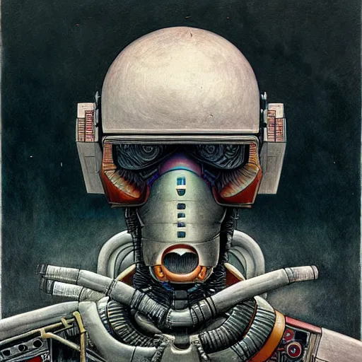 Prompt: futurist cyborg emperor, perfect future, award winning art by santiago caruso, iridescent color palette