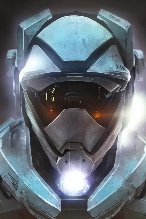 Image similar to robot ninja mask helmet halo master chief radiating a glowing aura global illumination ray tracing hdr fanart arstation by ian pesty and katarzyna da „ bek - chmiel