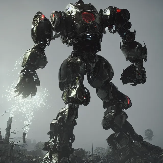 Prompt: mecha robot boss in dark souls, dark cinematic, volumetric, realistic, 3 d render, cinematic lighting, ray tracing, cinematic, unreal engine 5, unreal engine render, octane render, hyper realistic, photo, 8 k