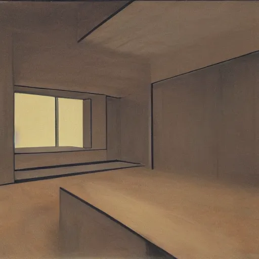 Image similar to interior of a modern brutalist house, night,