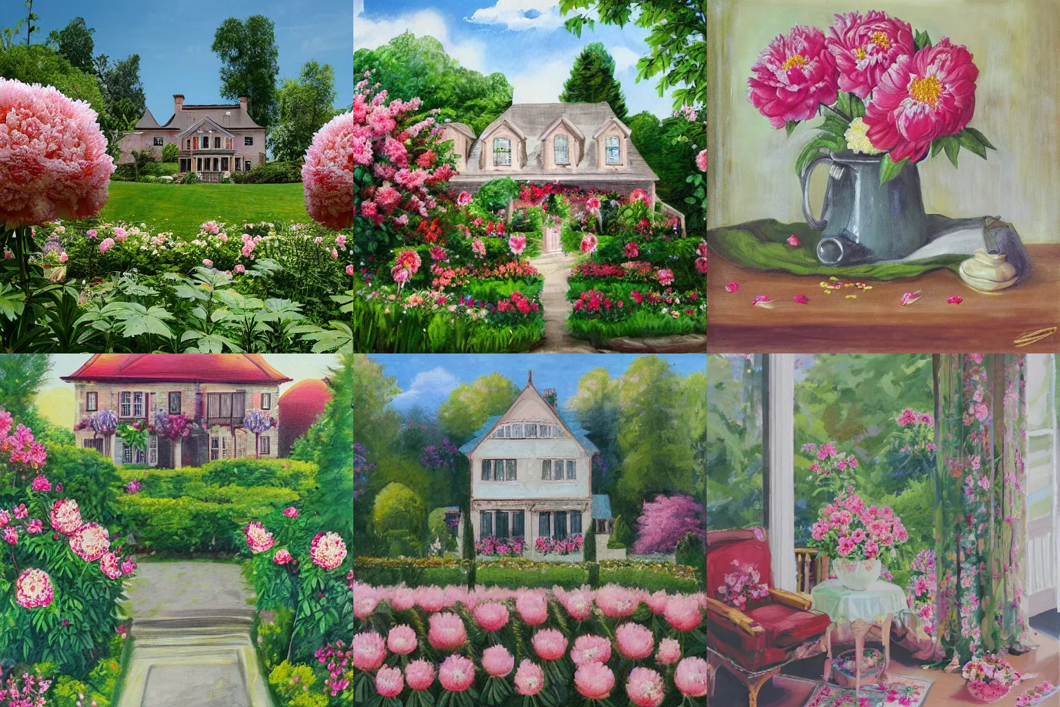 Prompt: summer manor with peony flowers