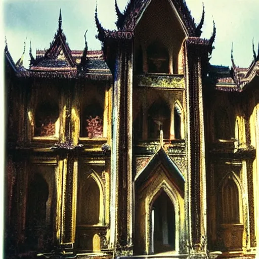 Image similar to gothic thailand, Architecture, buildings, Extreme long shot, extreme wide shot, Autochrome,