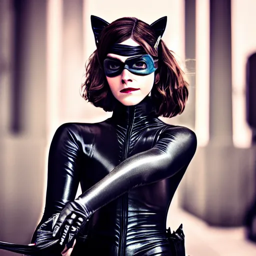 Image similar to Emma Watson as Catwoman, XF IQ4, 50mm, f/1.4, ISO 200, 1/160s, natural light, Adobe Lightroom, photolab, Affinity Photo, PhotoDirector 365