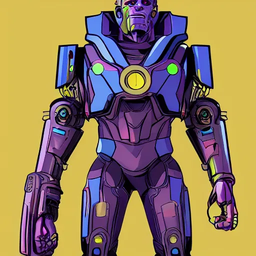 Image similar to cyberpunk robotic thanos, sharp lines, digital, artstation, colored in