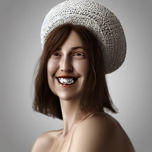 Prompt: a beautiful body portrait of a smiling woman by alexandra nataf, long hair, aged 2 5, swedish, wearing a travel hat, photo realistic, real life, photograph, 3 5 mm, octane render, trending on artstation