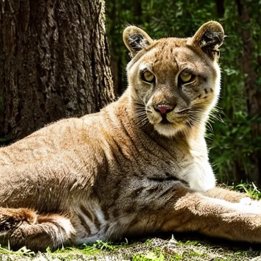 Prompt: big cat sitting in forest