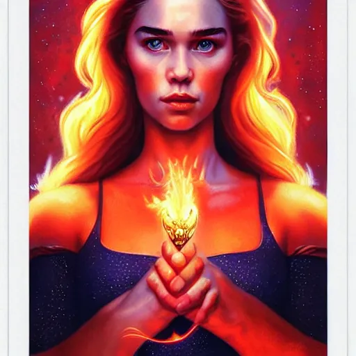 Prompt: fire flaming cosmic lofi daenerys targaryen portrait, queen of dragons, Pixar style, by Tristan Eaton Stanley Artgerm and Tom Bagshaw.