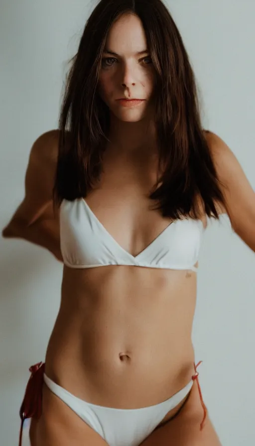Prompt: margot tenenbaum in a bikini. soft lighting. glamorous. sophisticated. studio photography.