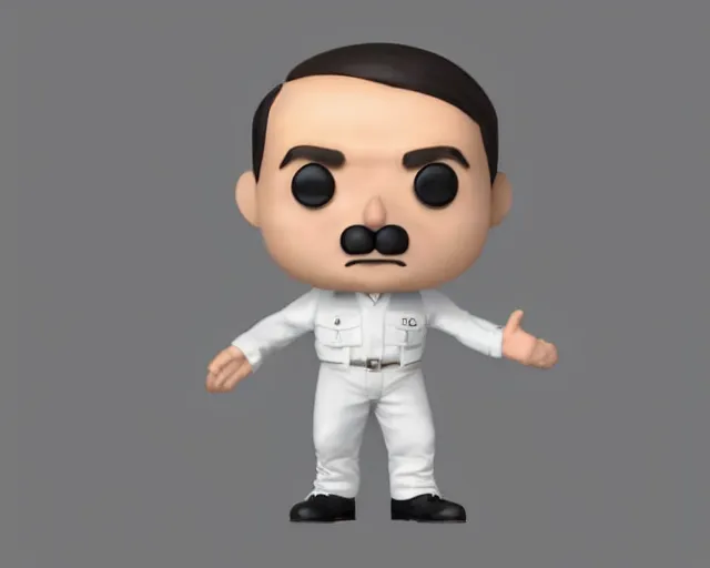 Image similar to full body 3d render for adolf hitler as a funko pop, studio lighting, white background, blender, trending on artstation, 8k, highly detailed