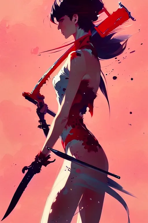 Image similar to a ultradetailed beautiful panting of a stylish woman with a sword, by conrad roset, greg rutkowski and makoto shinkai, trending on artstation