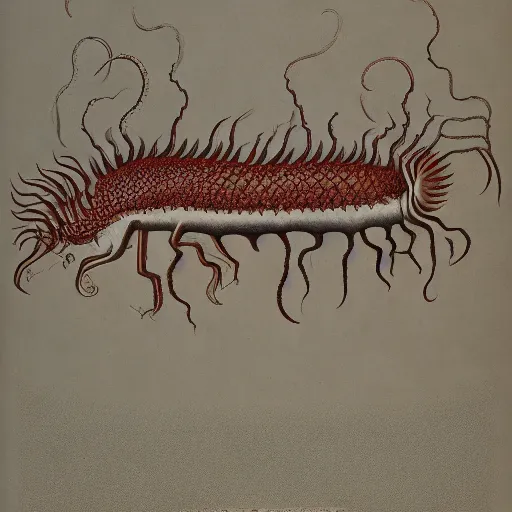 Image similar to bizarre bestiary of repressed unconscious emotional monsters and creatures, illustrated by Ernst Haeckel and Robert Fludd