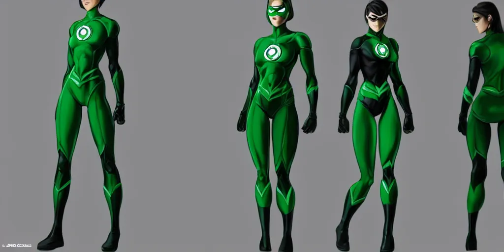 Prompt: full body exaggerated outfit, female green lantern character clean concepts by senior concept artist in the anime film, tech wear, streetwear, featured on artstation