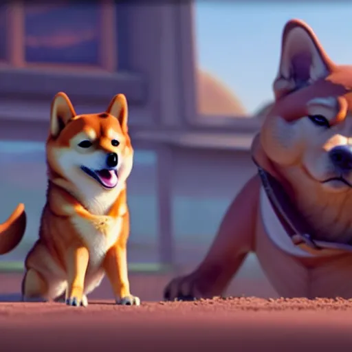 Image similar to weta disney pixar movie still photo of funny shiba inu with baseball bat : : shiba inu by pixar : : giant sign that says bonk : : by weta, greg rutkowski, wlop, ilya kuvshinov, rossdraws, artgerm, octane render, iridescent, bright morning, anime, liosh, mucha : :