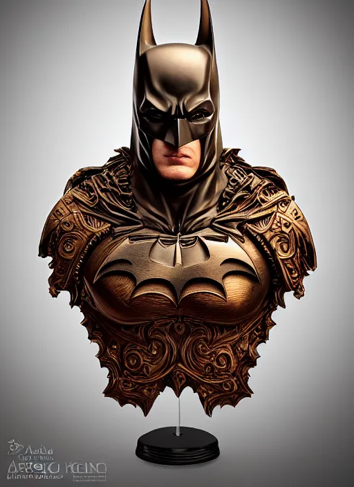 Prompt: high intricate bust of an batman carved from wood in baroque style, studio light, maria panfilova, andrea savchenko, mike kime, ludovic plouffe, qi sheng luo, oliver cook, trending on artstation