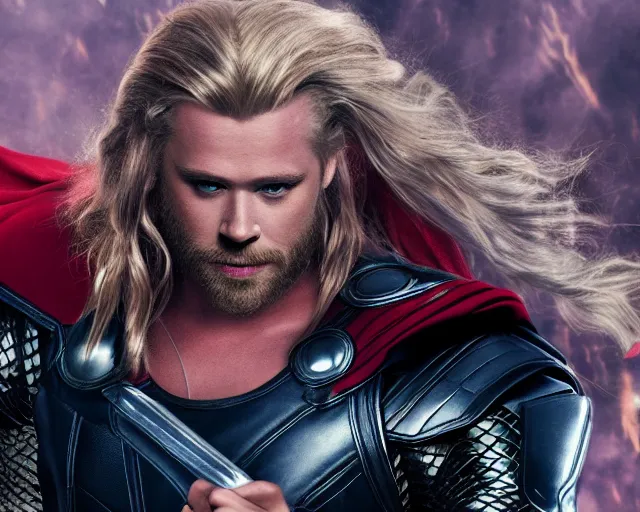 Image similar to thor as a drag queen, cinematic shot, 8k resolution, hyper detailed