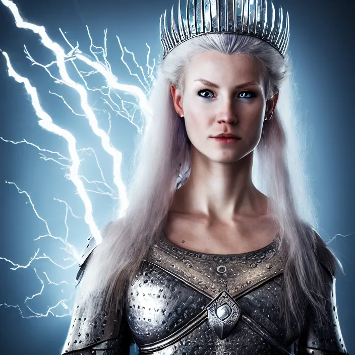 Image similar to photo of a very beautiful!! nordic queen warrior with lightning powers highly detailed 8 k hdr smooth sharp focus high resolution award - winning photo