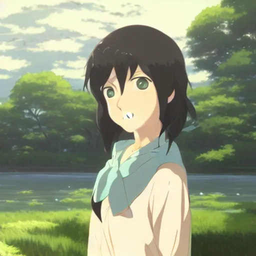 Prompt: portrait of a young woman by makoto shinkai