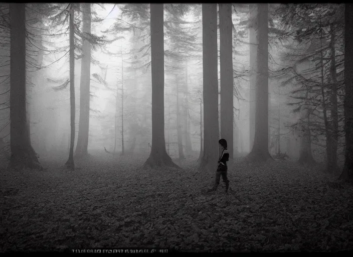 Prompt: giants in the wood by Jakub Rozalski, lomography photo, blur, monochrome, 35 mm