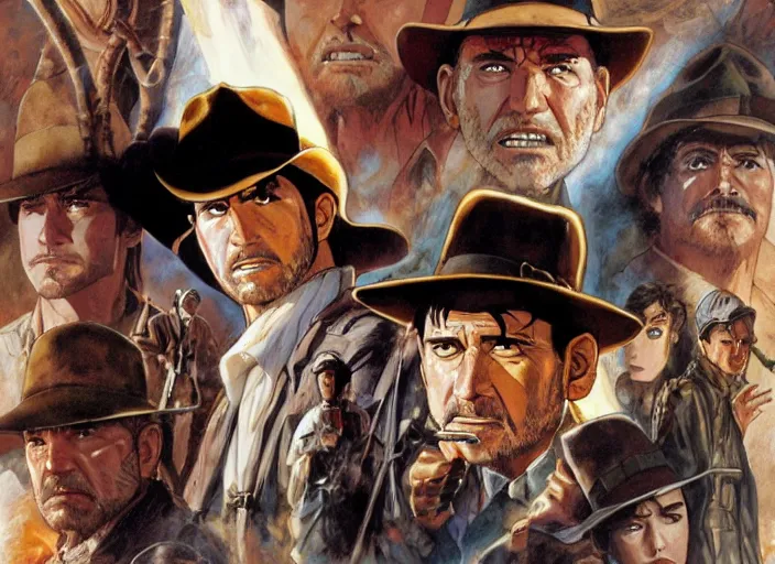 Prompt: film still of Indiana Jones and the Last Crusade Artwork by Dice Tsutsumi, Makoto Shinkai, Studio Ghibli