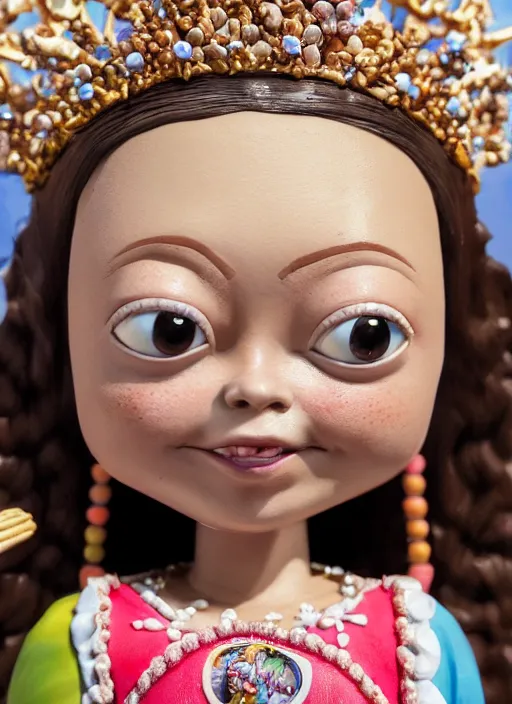Prompt: closeup face profile portrait of tin toy greta thunberg as a bikini model princess wearing a crown eating cakes, depth of field, zeiss lens, detailed, symmetrical, centered, fashion photoshoot, by nicoletta ceccoli, mark ryden, lostfish, breathtaking, 8 k resolution, extremely detailed, beautiful, establishing shot, artistic, hyperrealistic, octane render