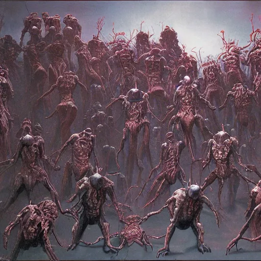 Prompt: a horrifying depiction of hell with tortured souls by wayne barlowe