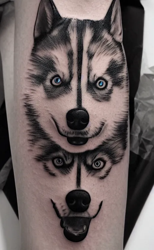 Image similar to a tattoo of a husky dog, ultra detailed, tattoo, 8 k