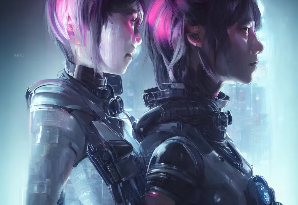 Image similar to portrait holy dark grey hair of futuristic police girl, black armored uniform, at cyberpunk reflected tokyo night, ssci - fi and fantasy, neon light, intricate and very very beautiful, highly detailed, digital painting, artstation, concept art, smooth and sharp focus, illustration, art by tian zi and wlop and alphonse mucha