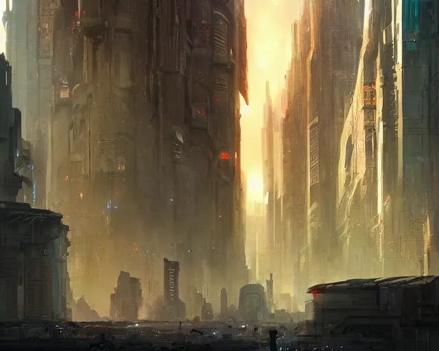 Image similar to great city at the end of time, a sci-fi digital painting by Greg Rutkowski and James Gurney, trending on Artstation