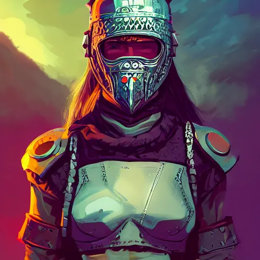 Image similar to cyberpunk viking helmet mask warrior goddess robot ninja fantasy, art gta 5 cover, official fanart behance hd artstation by jesper ejsing, by rhads, makoto shinkai and lois van baarle, ilya kuvshinov, ossdraws