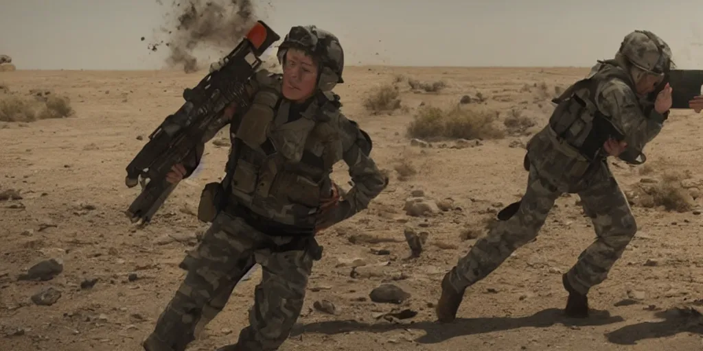 Prompt: movie still of hilary clinton fighting in libya, octane render